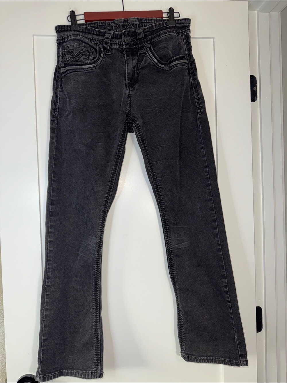 Womens Platini Bootcut Black Washed Straight-Leg denim Sz 30x30 coastal cowgirl